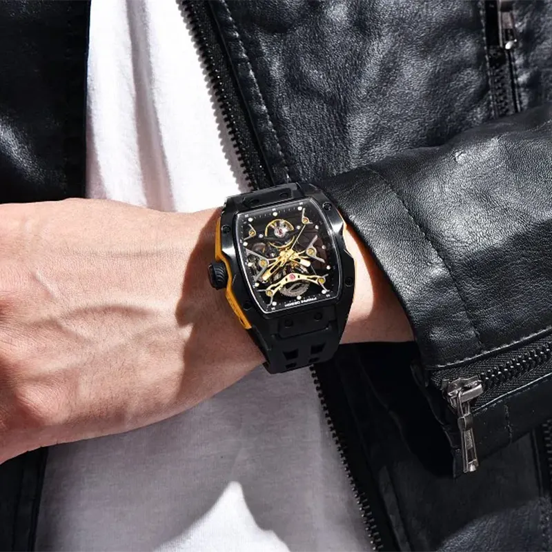 Pagani Design Skeleton Dial Black Strap Men's Watch- PD-YS018